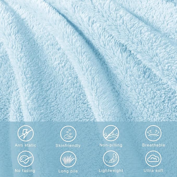 Exclusivo Mezcla King Size Blanket for Bed, Super Soft Velvet Plush Fleece Blankets, Fuzzy Cozy and Warm for Winter, 90x104 Inches, Light Blue