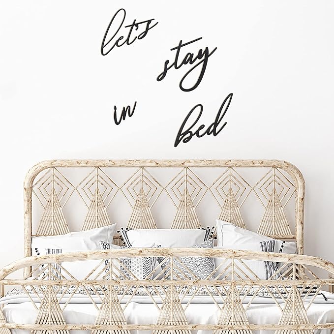 4 Pieces Let's Stay in Bed Wall Decor Rustic Bedroom Decoration Black 3D Wooden Letters Handmade Wood Summer Decor Love Quote Home Sign for Home Bedroom Apartment Office Hotel