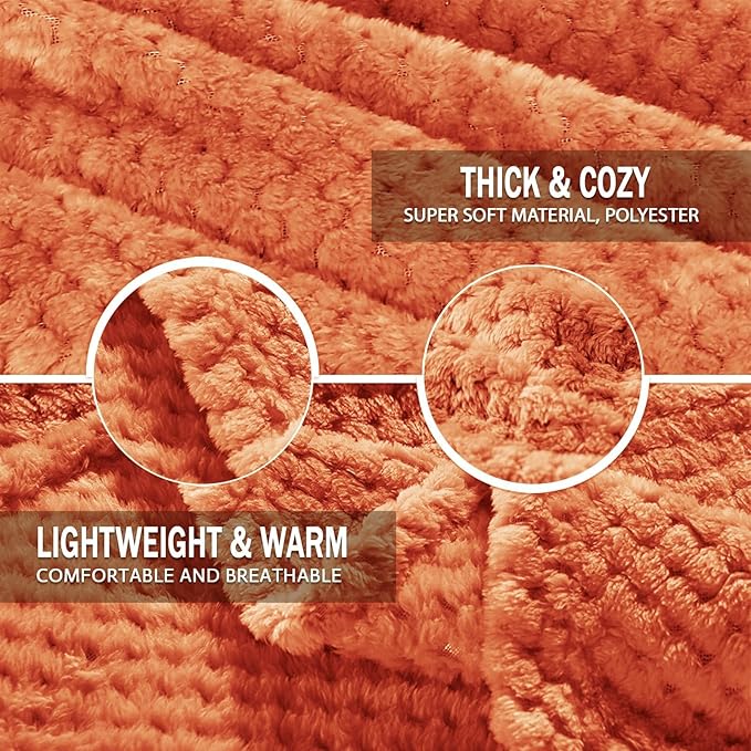 Exclusivo Mezcla Fleece Throw Blanket Extra Large, Super Soft and Warm Blankets for Couch, Sofa and Bed Waffle Textured, Cozy, Fuzzy and Lightweight (Burnt Orange, 50x70 Inches)