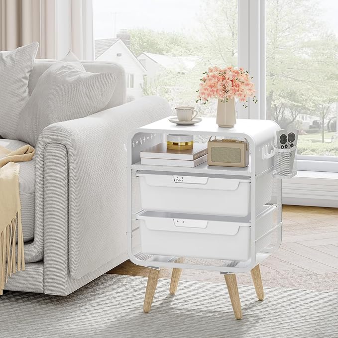 Kids Nightstand,White Night Stand,White Side Table,Bedside Table,Cute End Table with Storage Drawer for Girls boy