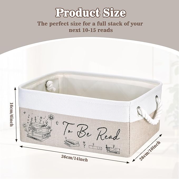Book Lovers Gifts for Women Men – TBR Book Storage Basket with Pocket, Book Basket for Couch & Bedside, Reading Accessories, Book Club Gifts for Teacher Librarian, Decor for Living Room
