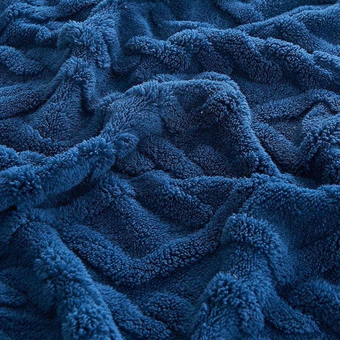 KMUSET Kids Blue Blanket for Boys Girls 30 x 40 inches, Soft Cozy Fuzzy Swaddle 3D Jacquard Throw Blanket, Navy