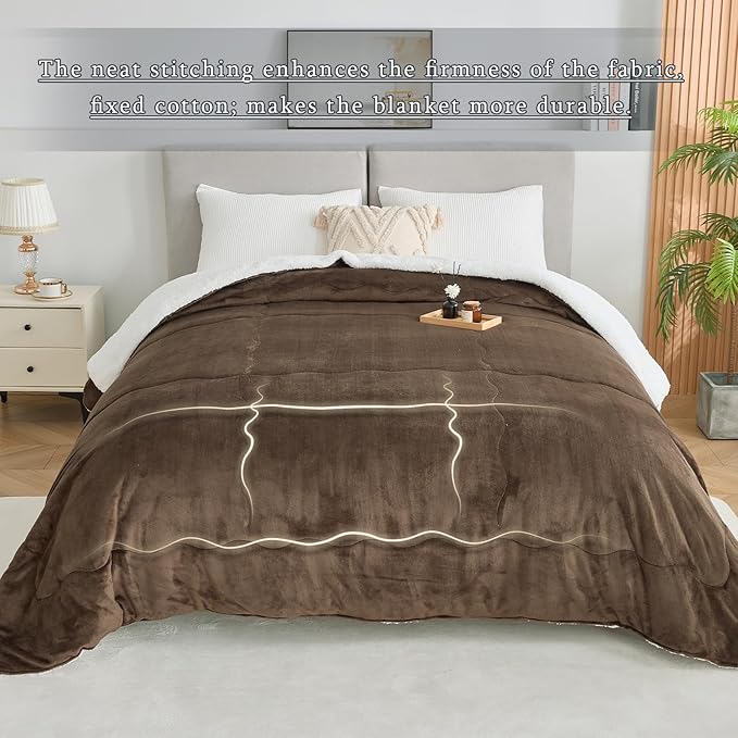 CHOSHOME Sherpa Fleece Blanket- Thick Warm Blanket for Winter, Soft Fuzzy Plush Blanket for Bed, Couch, Travel (Brown, Cal King 96" x 102")