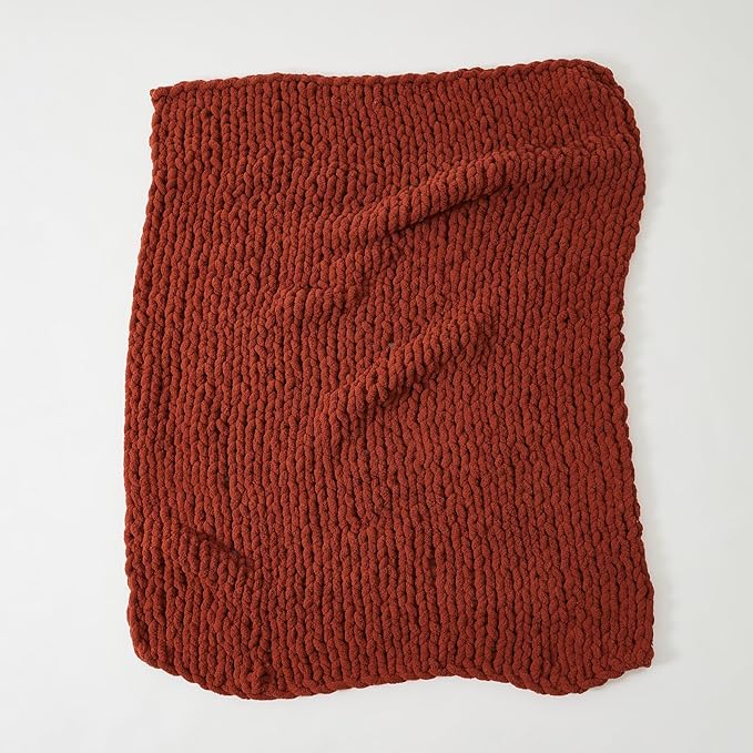 WESHIONGOO Chunky Knit Blanket Throw Knitted Throw Blankets for Couch Bed Fluffy Soft Blanket with Jumbo Chenille Yarn Thick 100% Handmade(Rust, 51"×63")