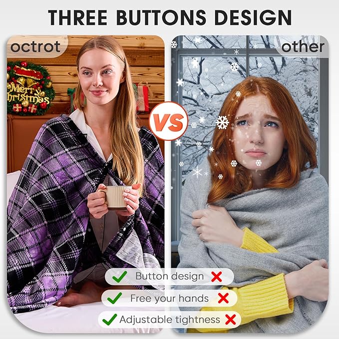 OCTROT Purple Heated Blanket Electric Throw, 50X60 Heating Throw with 10 Heating Levels & 8 Hours Auto Off, Purple Gifts Sherpa Blanket for Couch Bed Office, for Mom Women Grandma Home Decor