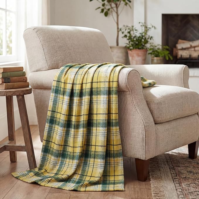 Horaldaily Yellow Green Farmhouse Plaid Spring Decorative Blanket Throw, Spring Summer Rustic Soft Lightweight Blanket for Couch Sofa Bed Lounging Decoration, Ideal Gifts for Kids Adults Self, 50x60