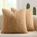 MIULEE Pack of 2 Throw Pillow Covers 20x20 Inch Neutral Camel Faux Fur Decorative Sherpa Pillow Covers Fuzzy Accent Soft Sheepskin Fleece Cushion Cases for Boho Home Decor Couch Living Room Bed
