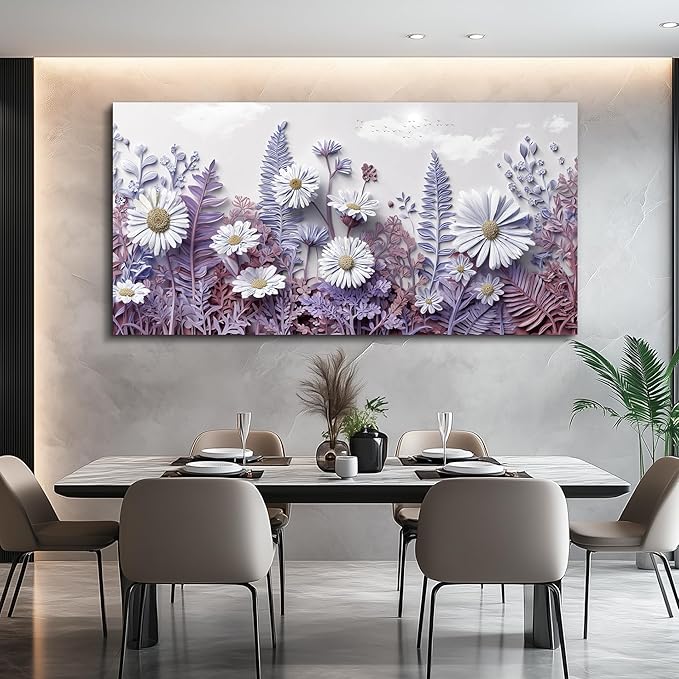 QIYILEXWART Canvas Wall Art For Living Room Large Wall Decor For Office Bedroom Decorations Daisy Fern Landscape Pictures Farmhouse Painting Artwork Room Wall Mural Aesthetic Home Decor 30x60 In