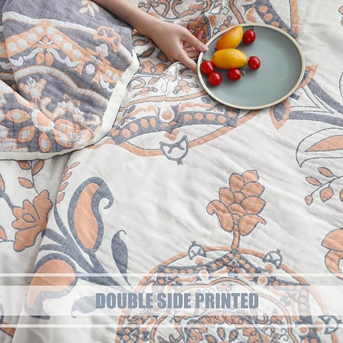 Boho Throw Blanket for Bed 100% Cotton Ultra Soft Rustic Quilt Spring Blanket Floral Farmhouse Decor Bed Blankets,60"x80" All Season Rustic Throw for Sofa Couch Chair