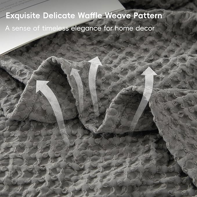PHF Ultra Soft Waffle Weave Blanket Queen Size 90"x 90"- Washed Lightweight Breathable Cozy Woven Blanket for Bed - Aesthetic Decor for Couch Bedding Sofa Home Car - Grey
