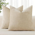 decorUhome Chenille Beige Throw Pillow Covers 20x20 Inch Set of 2, Decorative Soft Couch Pillow Covers Solid Dyed Accent Farmhouse Neutral Square Pillow Cases for Sofa