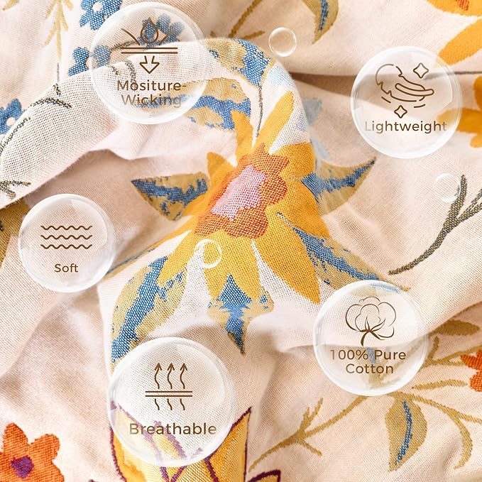 Boho Throw Blanket for Couch Sofa Chair Cotton Spring Breathable Blankets for Bedroom Living Room All Season Soft Lightweight Reversible Floral Embroidery Throws Home Decor 50"x60"