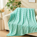 NEWCOSPLAY Super Soft Twin Blanket Aqua Premium Silky Flannel Fleece 3D Checkered Lightweight Bed Blanket All Season Use (Aqua Checkered, Twin(60"x80"))
