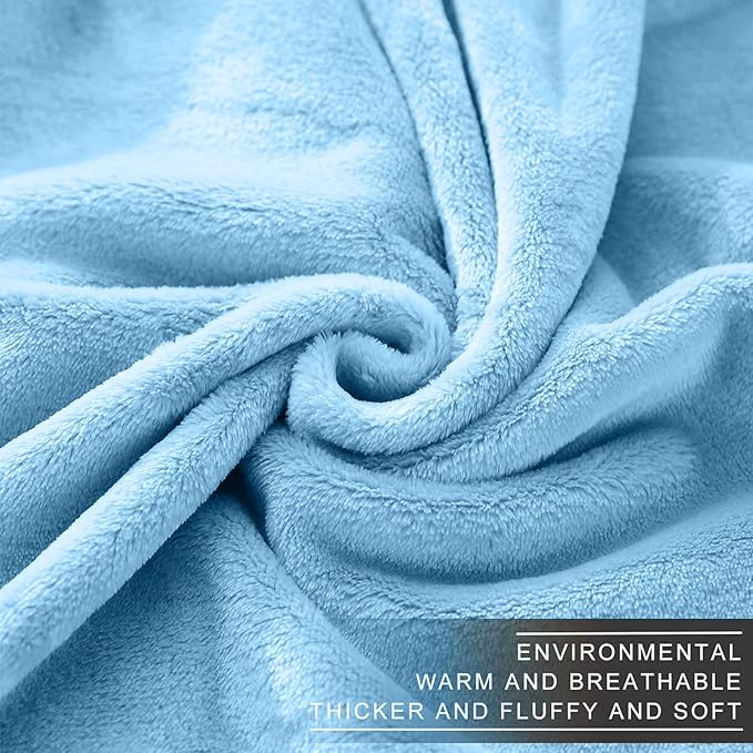 Fleece Blankets for All Season - Premium Lightweight Anti-Static Throw for King Size Bed Extra Soft Brush Fabric Warm Sofa Thermal Blanket 90" x 108"(Washed Blue)
