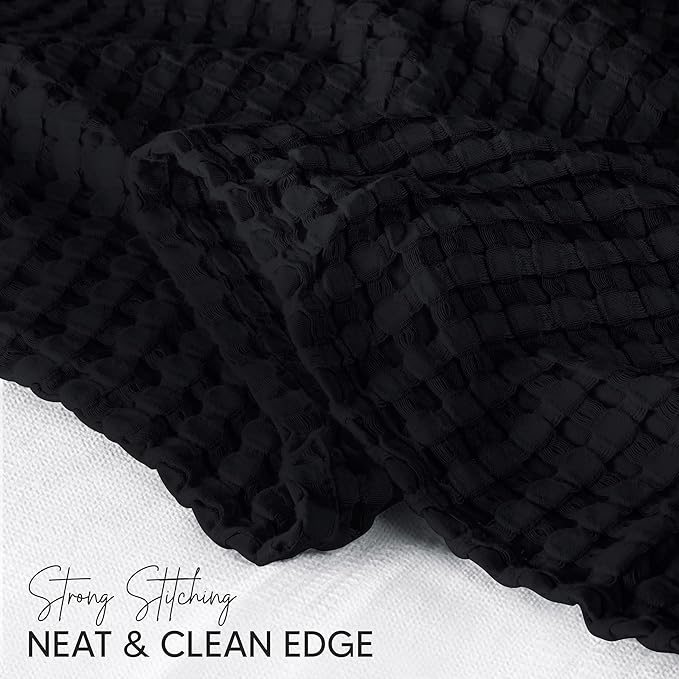 Utopia Bedding Black 100% Cotton Waffle Blanket 300 GSM [Queen - 90x90 Inch] Soft Lightweight Breathable Bed Blanket for All Season