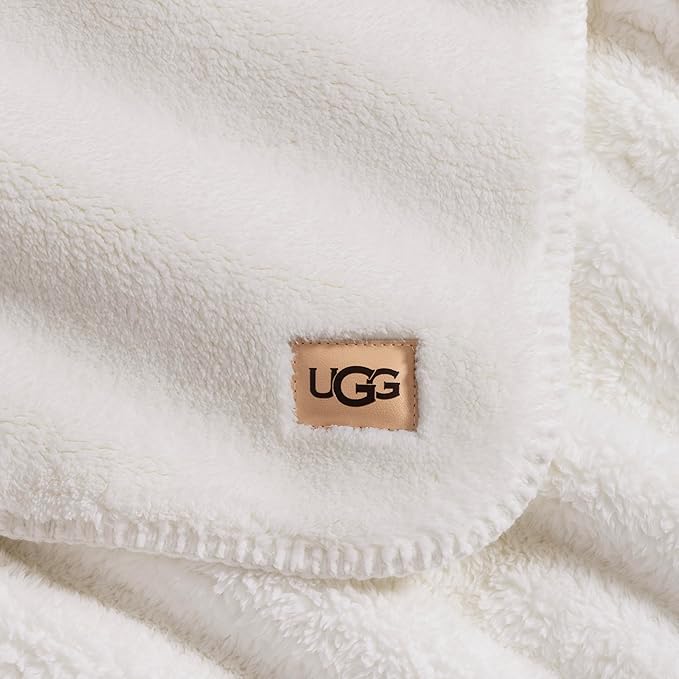 UGG Whitecap Plush Throw Blanket for Couch, Fleece Soft Fuzzy Throw Blankets for Bed, Luxury Home Decor, Apartment Essentials, 50-inch x 70-inch, White Snow