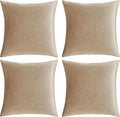 Decorative Throw Pillow Covers 20 x 20, Beige Taupe Khaki Sofa Pillow Covers Velvet, Set of 4 Decor Square Cushion Covers