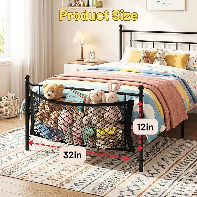 Stuffed Animal Storage Net for Kids, Bedside Toy Organizer Net - Neatly Store Your Stuffed Animals, Elastic Bedside Stuffed Animal Storage Net with Tether, Stretches up to 32 Inches, Black