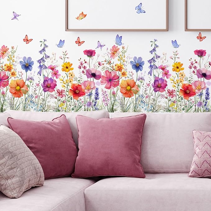 TUOKING Orange Flowers Wall Stickers Decor,Removable Butterfly Wall Murals Peel and Stick Modern Wall Art Decal Home Decor for Kitchen,Bedroom,Living Room(MS3160)