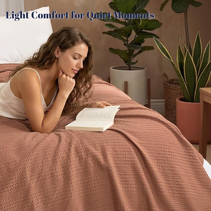PHF Lightweight Waffle Weave Blanket Queen Size, Breathable & Ultra Soft, 90"x 90" Soft & Cozy Thin Blanket for All Season & Hot Sleepers, Bed, Home Decor - Terracotta