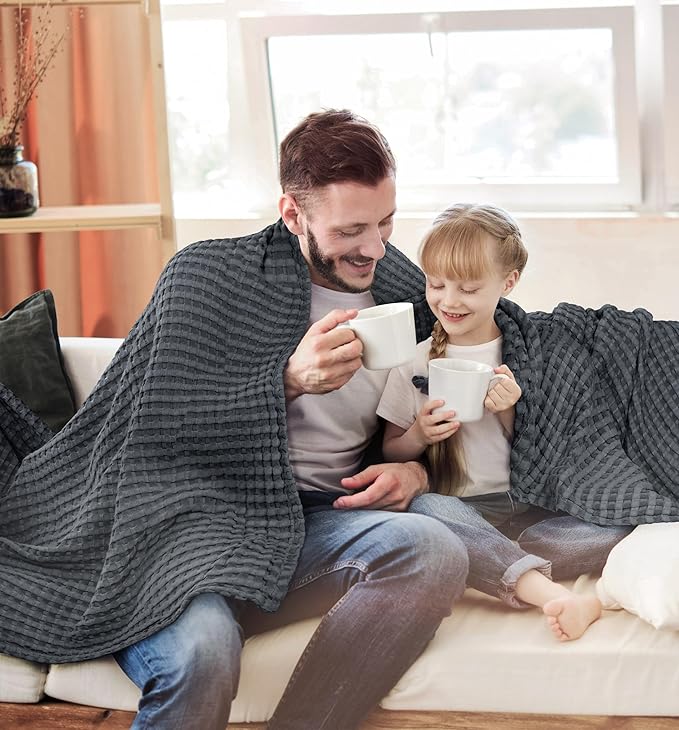 Utopia Bedding Charcoal 100% Cotton Waffle Blanket 300 GSM [Twin - 90x72 Inch] Soft Lightweight Breathable Bed Blanket for All Season