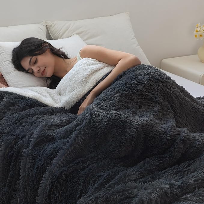 COOVA Ultra Soft Faux Fur Twin Blanket – Fuzzy Fluffy Cozy Microfiber Blankets, Warm Thick Plush Sherpa Fleece Throw Blanket for Couch,Bed,Sofa,Ideal Gift for Women.(Dark Grey, 60"x80")