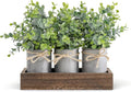 Dahey Centerpiece Table Decorations Coffee Table Decor Wood Tray 3 Galvanized Pots with Artificial Eucalyptus Plants Farmhouse Decor Table Centerpieces for Dinning Living Room Bath Kitchen, Brown