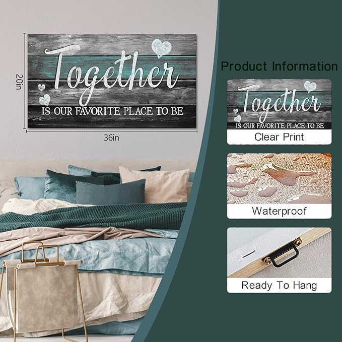 SkenoArt Family Inspirational Quotes Painting Canvas Wall Art Rustic Together is Our Favorite Place to Be Signs Bathroom Bedroom Wall Decor Easy to Hang 20"x36"
