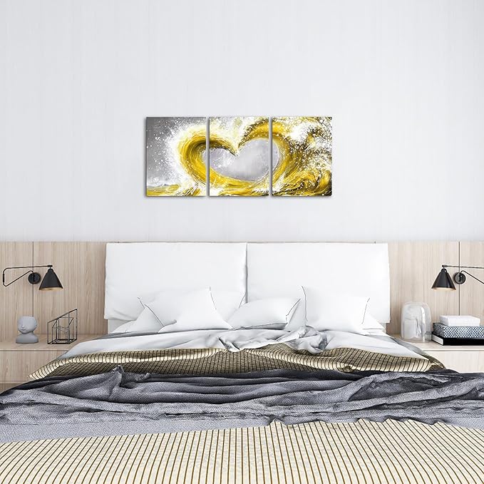 HOMEOART Bedroom Wall Art Ocean Wave Painting Love Sign Wall Decor Framed Artwork Bathroom Bedroom Living Room Decor (Yellow)
