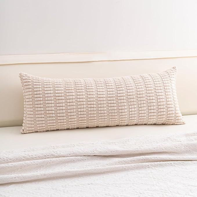 Aegero Corduroy Decorative Throw Pillow Covers 14x36 Inch Soft Striped Pillow Covers Modern Farmhouse Home Decor for Sofa Living Room Couch Bed（Cream White）