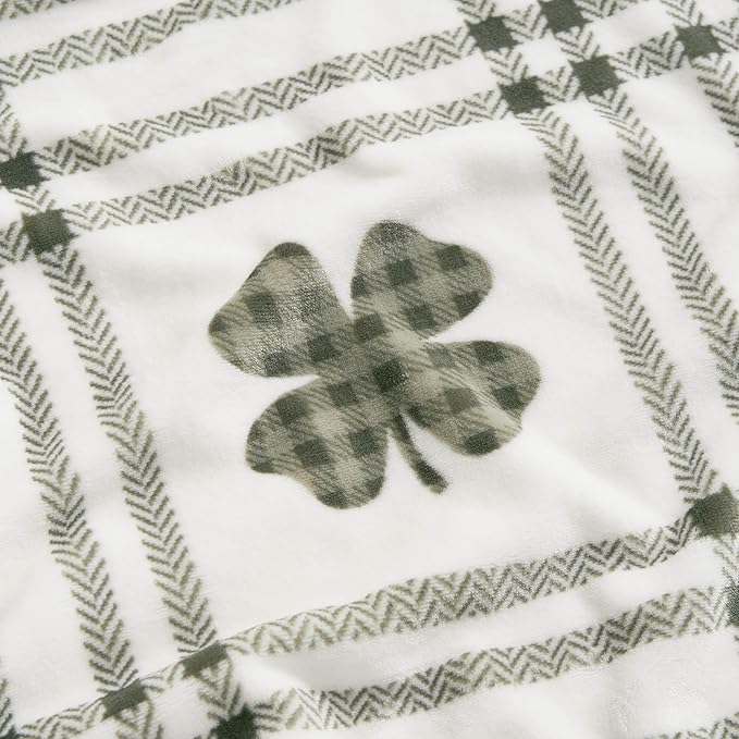 Lucky Brand 50" x 70" Plush Throw Blanket, Clover Gingham Plaid Sage Green Blanket for Sofa or Bed