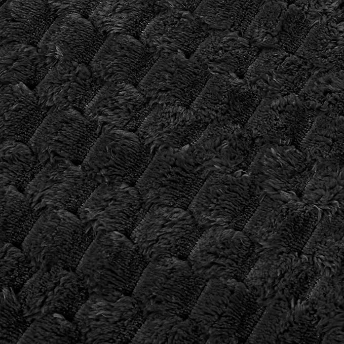 Vessia Flannel Fleece Throw Blanket(50x70 inch), 3D Jacquard Black Fuzzy and Warm Blanket for Couch,Sofa,Bed,Chair, 300GSM Super Soft Touch Cozy Lightweight Throw for All-Season Home Decor