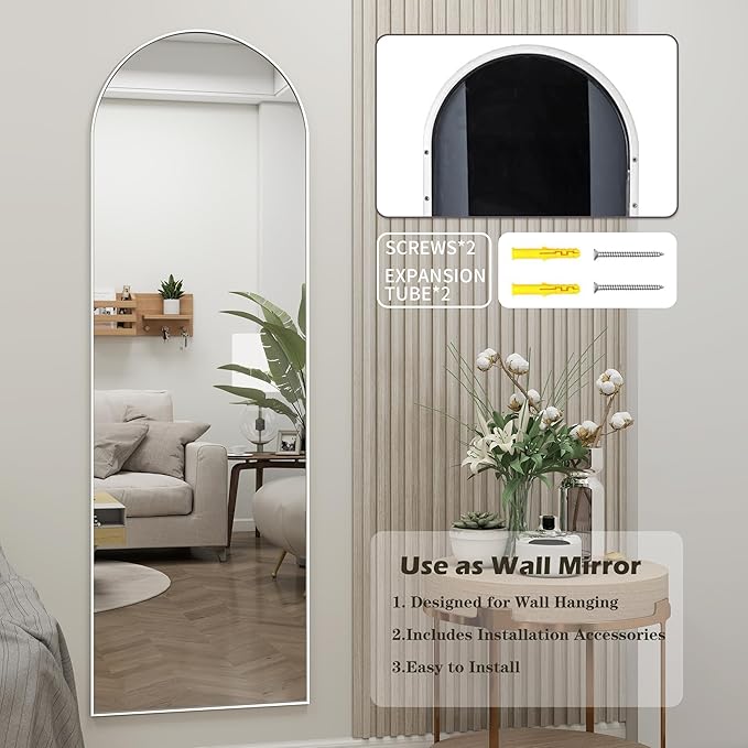 Door Mirror, Arched Full Length Mirror Over The Door, 16"x 50" Hanging Mirrors, Wall Mirrors,White
