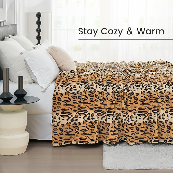 Cozy Bliss Leopard Print Fuzzy Blanket Throw for Bed & Couch - Thick Soft Warm Fleece Blankets for Room Decor, for Kids, Women Men Girls, Brown Cheetah 100"*120"