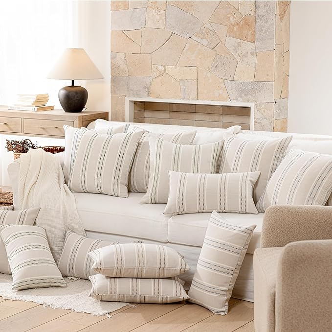 Hckot Throw Pillow Covers 18x18 Set of 2 Charcoal Pillow Covers Farmhouse Decorative Pillows Textured Linen Square Cushion Covers for Sofa Couch Bed Living Room Decor(Charcoal)