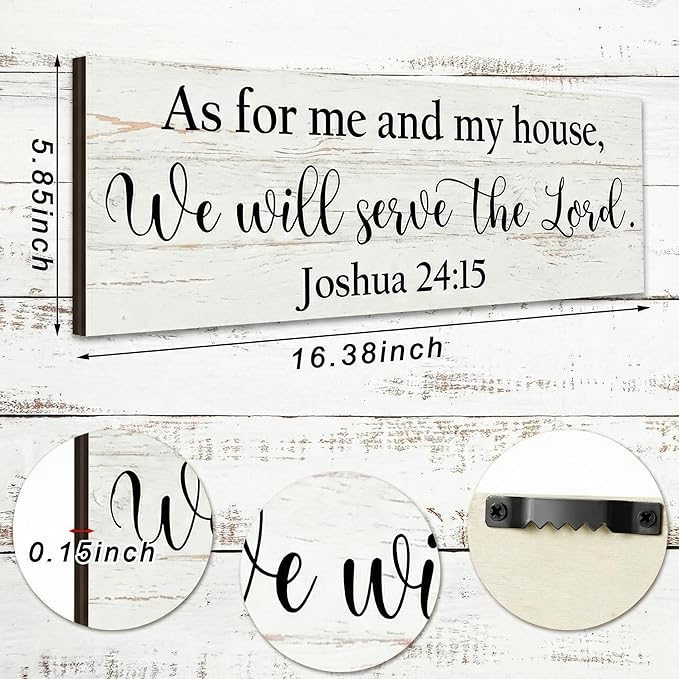 Jetec Farmhouse Bible Verse Scripture Wall Signs, As for Me and My House We Will Serve the Lord Wooden Plaque Decor for Church Home Christian Wall Art Decor (Joshua)