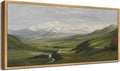 SHENIFY Vintage Framed Wall Art Mountain Range Valley River Landscape Painting Retro Meadow Scenery Farmhouse Kitchen Living Room Decor - 8x16in Natural Framed