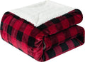 Elegant Comfort Luxury Ultra-Plush Velvet Touch Buffalo Plaid Fleece Throw - Soft, Warm, Cozy Micromink Sherpa-Backing Reversible Blanket for Bed, Sofa and Couch, Buffalo Burgundy