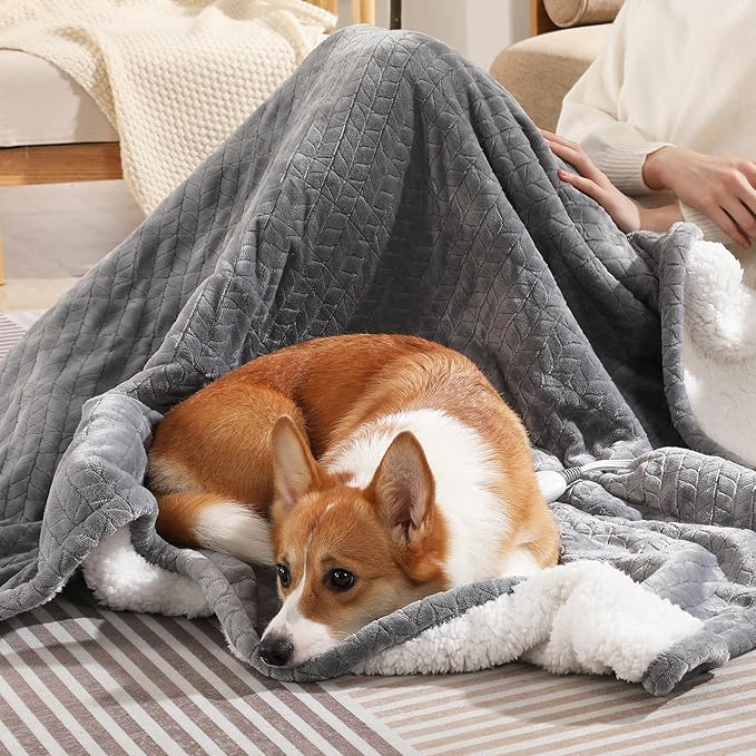 Twin Electric Blanket 62"x84" Heating Blanket Twin, Wheat Pattern Ultra-Soft Flannel & Thick Sherpa with 5 Heat Settings & 10 Hour Auto Shut-Off, ETL & FCC Certified, Machine Washable Home Use, Grey