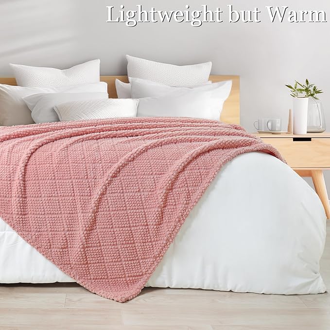 Whale Flotilla Fuzzy Fleece King Size Blanket for Bed, Soft Fluffy Jacquard Waffle Blankets for All Season, Lightweight and Warm, 90x104 Inch, Pink