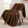 EXQ Home Fleece Throw Blanket for Couch or Bed - 3D Stripe Jacquard Decorative Blankets - Cozy Soft Lightweight Fuzzy Flannel Blanket Suitable for All Seasons(50"×60",Brown)