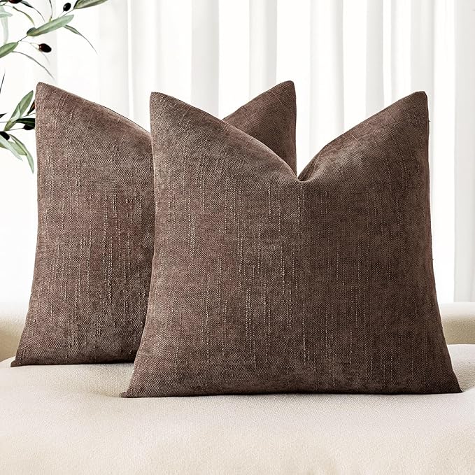 MIULEE Pack of 2 Decorative Throw Pillow Covers Soft Chenille Throw Pillows Solid Textured Cushion Covers for Couch Sofa Bedroom Living Room 22x22 Inch, Chocolate Brown