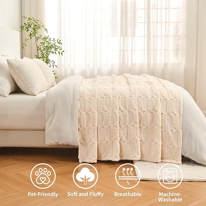 3D Circle Pattern 300 GSM Beige Throw Blanket for Couch - Fluffy Blanket for Women,Warm Spring Throw Blanket, 50x60 Inches