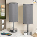 Fenmzee Dark Grey Bedside Table Lamps Set of 2-3 Color Temperatures Pull Chain Lamp with AC Outlet Charging Port, Small Round Night Stand Lamps for Bedroom, Bed Side Light with E26 LED Bulbs