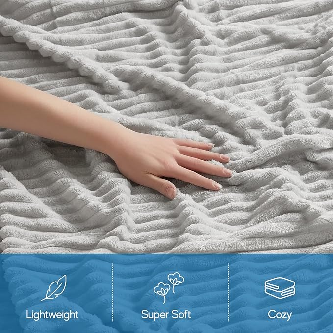 Nestl Light Grey Throw Blanket for Couch - Cozy Warm Fuzzy Blankets for Women, Set of 2 Small Fleece Throws for Girls - Silver, 50 x 60 Inches