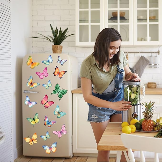 Butterfly Wall Stickers - 8 Sheets 62 Pcs Butterfly Watercolor Wall Decals Peel and Stick Wall Decals for Girls Kids Bedroom Room Nursery Room Décor