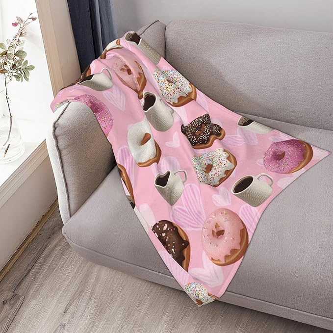 Donut Throw Blanket Soft Warm Cozy Coffee Donuts Blankets Fuzzy Plush Fleece Donut Blanket Gifts for Couch Bed Sofa Home Decor 40''X50''
