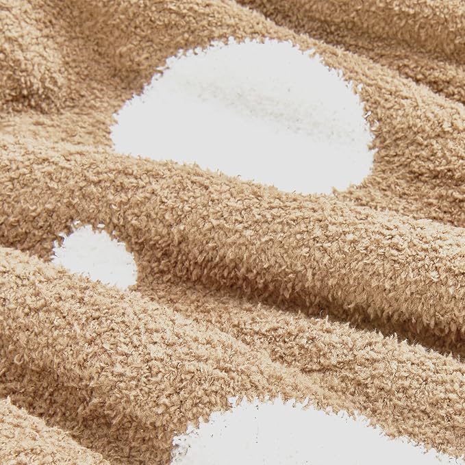 CozeCube Super Soft Fullfy Microfiber Reversible Knitted Blankets, Warm Cozy Fuzzy Plush Throw, Beige and White Polka Dot Throw Blanket for Couch Bed Sofa, 60" x 80"