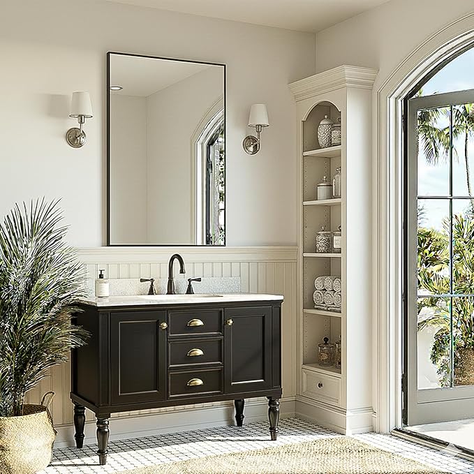 FICTOR Bathroom Vanity Mirror-Black,30x20 Inch, Shatterproof & Anti-Rust, Wall Mount Rectangle Mirrors with Metal Frame for Over Sink, Bathroom, Bedroom, Living Room,Entryway