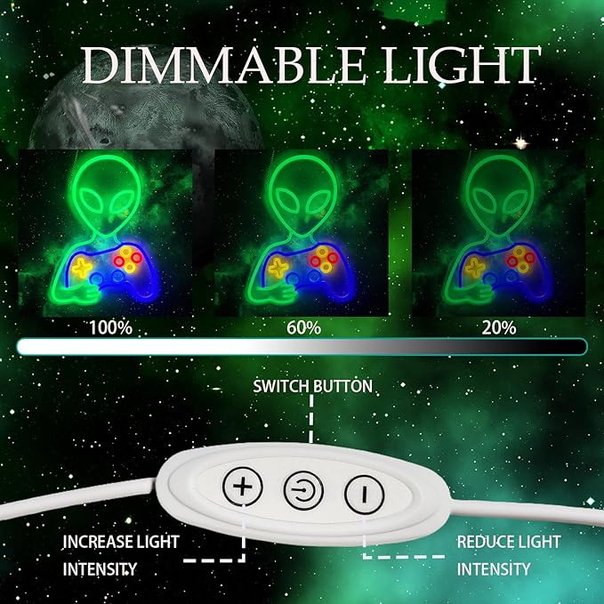 Alien Gamer Neon Sign, Dimmable Alien with Game Controller LED Lights for Game Room Wall Decor, Bedroom, Man Cave, Best Gamer Gifts for Teen Boys and Kids, 16 x 12 inch